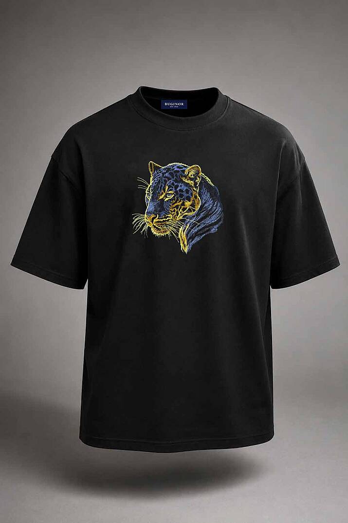 BUGİNOR PANTHER - PANTER NAKIŞLI SİYAH OVERSİZE TİŞÖRT - 2