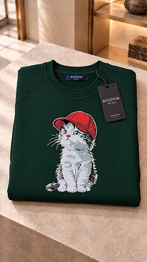 TATLI KEDİ-SEVİMLİLİK VE ZARAFETİN NAKIŞLI UNİSEX SWEATSHİRT - 9